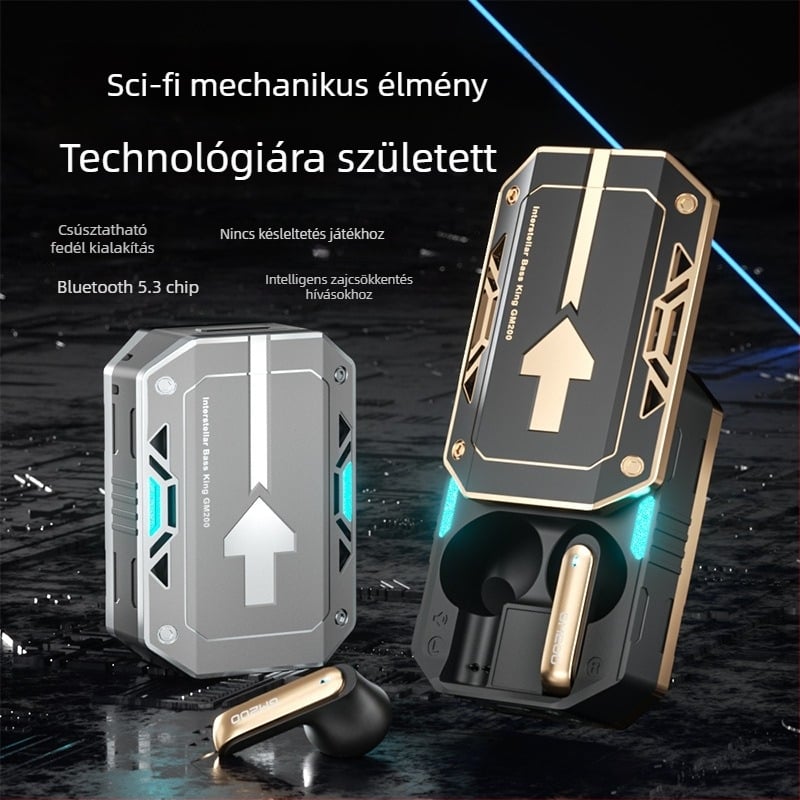 GM200 Mecha-stílusú in-ear Bluetooth vezeték nélküli fülhallgató zajcsökkentéssel, játékhoz és sporthoz, nagy akkumulátor, hosszú üzemidő, egyedi modell