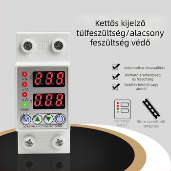 Túlfeszültség- és alacsony feszültség elleni védelem dupla kijelzővel, állítható áramkorlátozással, intelligens automatikus visszaállítású kapcsoló AVP-40A 63A