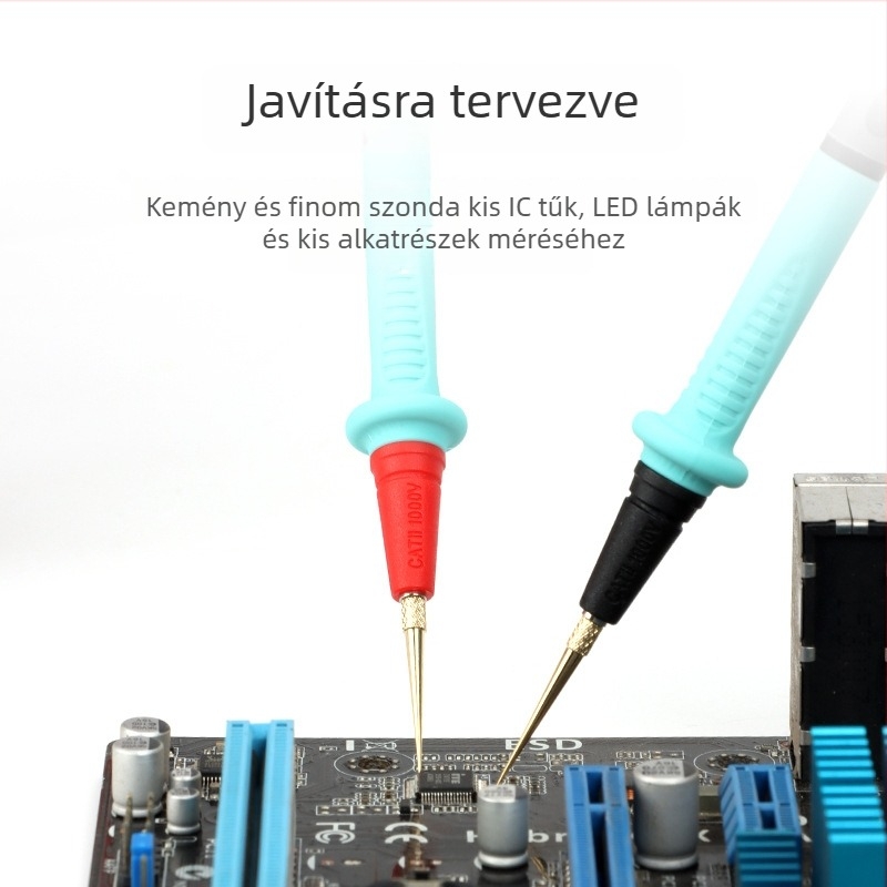 Rozsdamentes acélból készült cserélhető fejű mérővezető, szilikon szigeteléssel, ultra‑vékony heggyel, 20A, mobiltelefon javító eszköz és multiméter