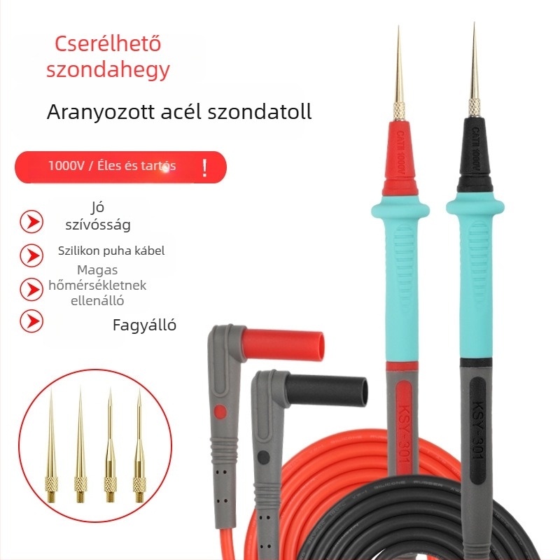 Rozsdamentes acélból készült cserélhető fejű mérővezető, szilikon szigeteléssel, ultra‑vékony heggyel, 20A, mobiltelefon javító eszköz és multiméter