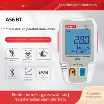 UNI-T A56 Bluetooth hőmérséklet- és páratartalom-regisztráló hűtőlánc tárolásához — nagy precíz digitális hőmérséklet- és páratartalom-mérő