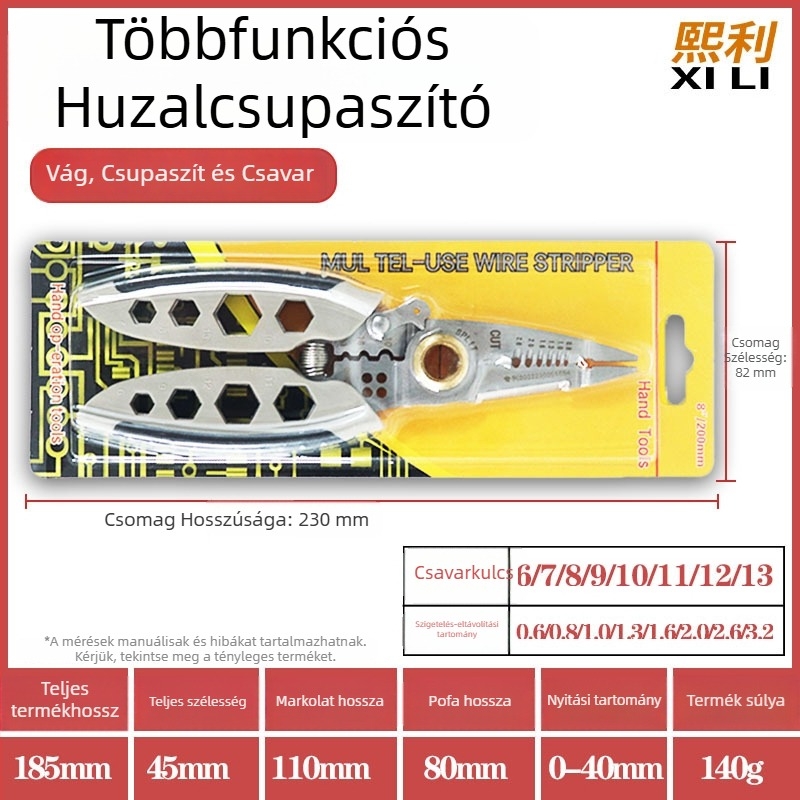 Villanyszerelő kábelcsupaszító fogó, rozsdamentes acél, 16-in-1