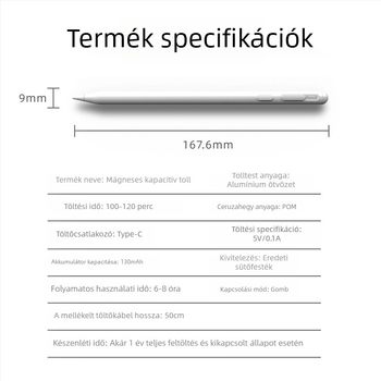 Rammer Apple iPad kapacitív toll mágneses rögzítéssel – érintőképernyőhöz
