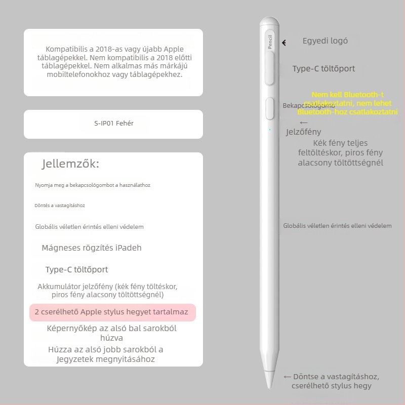 Rammer Apple iPad kapacitív toll mágneses rögzítéssel – érintőképernyőhöz