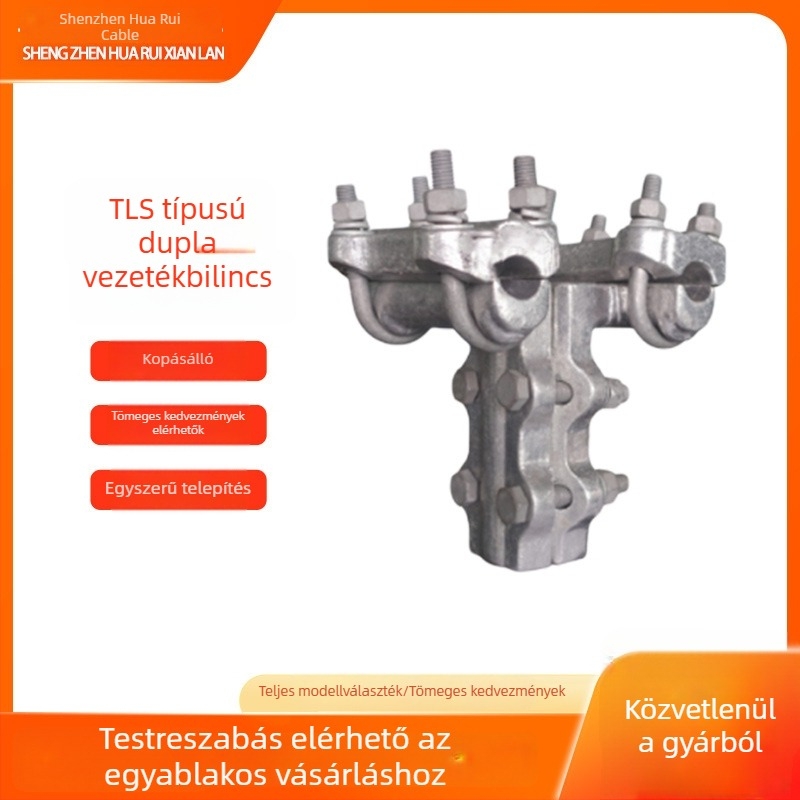 TLS típusú kettős vezetőhöz készült huzalcsipesz elektromos vezetékekhez, csavaros ágkapcsolással, alkalmazkodó több specifikációhoz