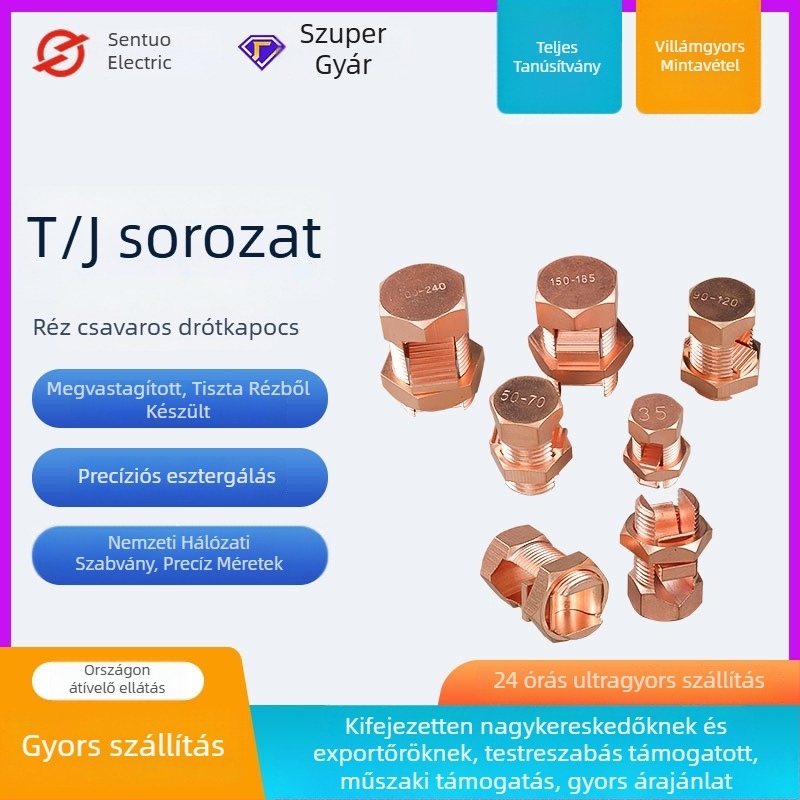 Nyitott végű réz csavaros bilincs TJ16/25/50 kábelkapcsolásokhoz és földeléshez rácsos kábelcsatornákon