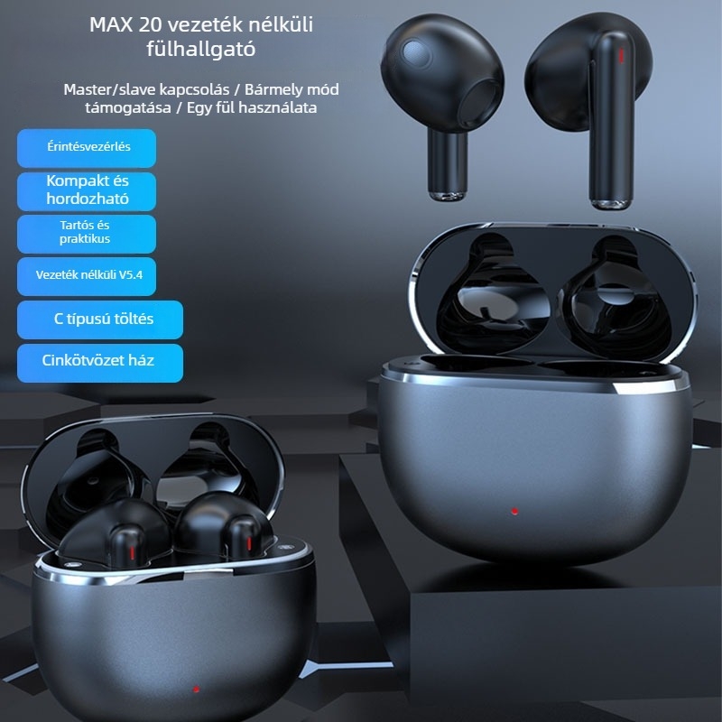 MAX20 Cinkötvözetű Bluetooth valódi vezeték nélküli fülhallgató, mini, fél-in-ear kialakítás, kiváló hangzás, zajcsökkentés, futáshoz