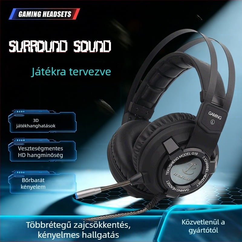 G19 USB-s vezetékes gamer fejhallgató mikrofonnal laptopokhoz és PC-hez
