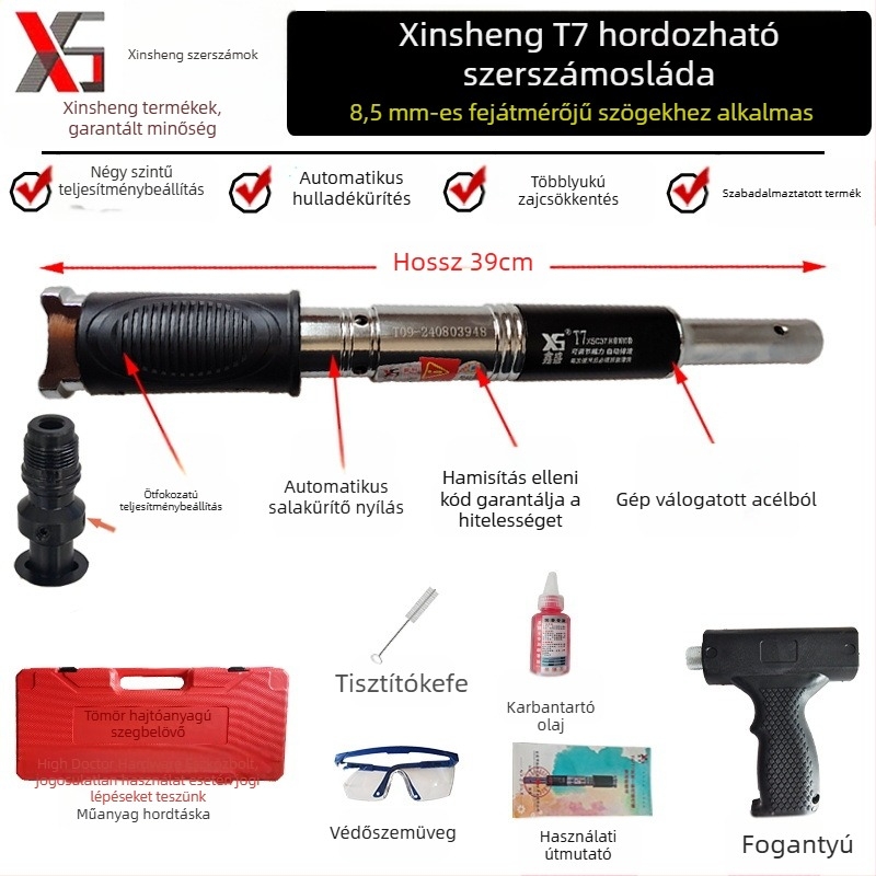 Xinsheng T7 halk szögezőpisztoly plafonhoz és falhoz, betonhoz ideális otthoni dekorációhoz