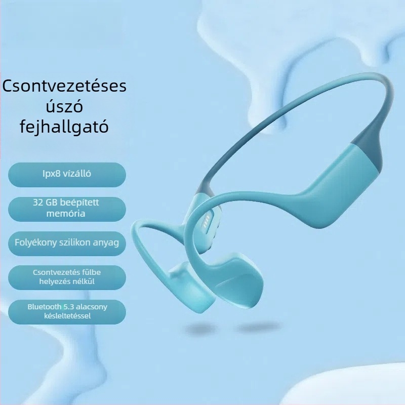 Úszáshoz tervezett csontvezetéses fülhallgató, Bluetooth, vezeték nélküli, IPX8 vízálló, nem fülbe helyezhető dizájn, kényelmes viselet