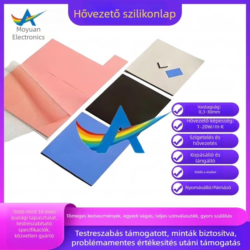 MY17 Nagy teljesítményű szilikon hővezető pad, lángálló és szigetelő, magas hőmérséklet-ellenállású, szilikon lap CPU-hoz és alaplaphoz, rugalmas szilikonpad