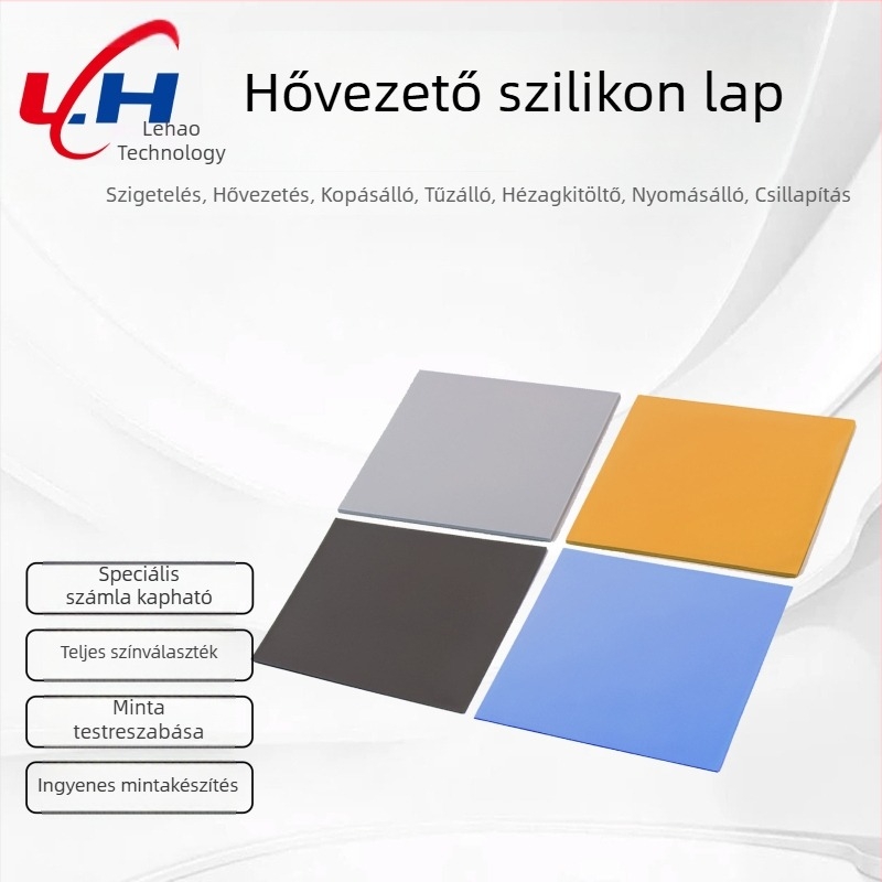 Hővezető szilikonlemez hűtéshez, rugalmas szigetelő-tömítőlap, UL-94 lángálló, -40…+200 °C