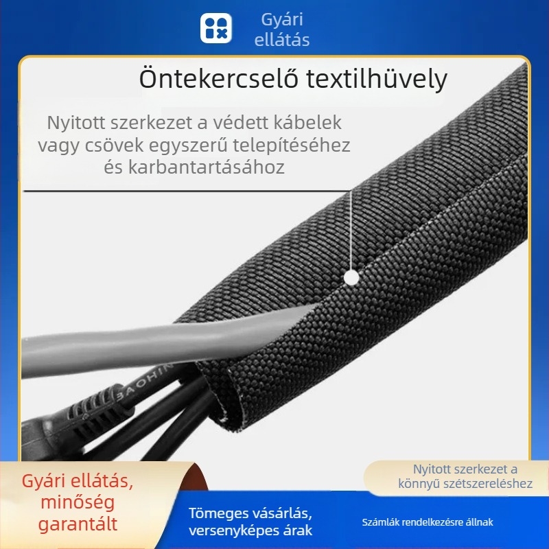 Textil védőcső elektromos vezetékekhez és autóhálózatokhoz, kopásálló, nyílt végű, önhengerlő kialakítás