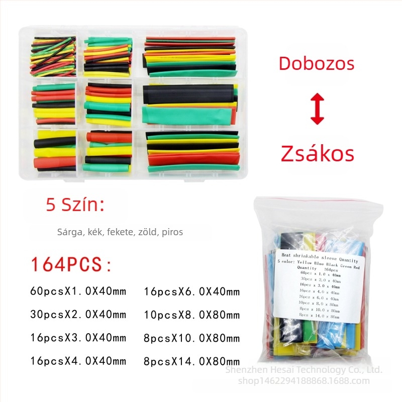 328 darabos hőszorító cső készlet, tűzálló, szigetelő, elektromos vezetékekhez és adatkábelekhez, színkódolt