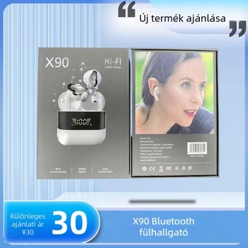 X90 Bluetooth vezeték nélküli fülhallgató, hosszú akkumulátor‑élettartam, Hi‑Fi hangzás, zajcsökkentés, digitális kijelző, játékokhoz