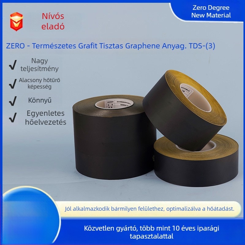 Természetes grafén hőelvezető tapasz, nagy hővezetés, -10–80°C-ig, 0,1 mm vastagság, fekete film