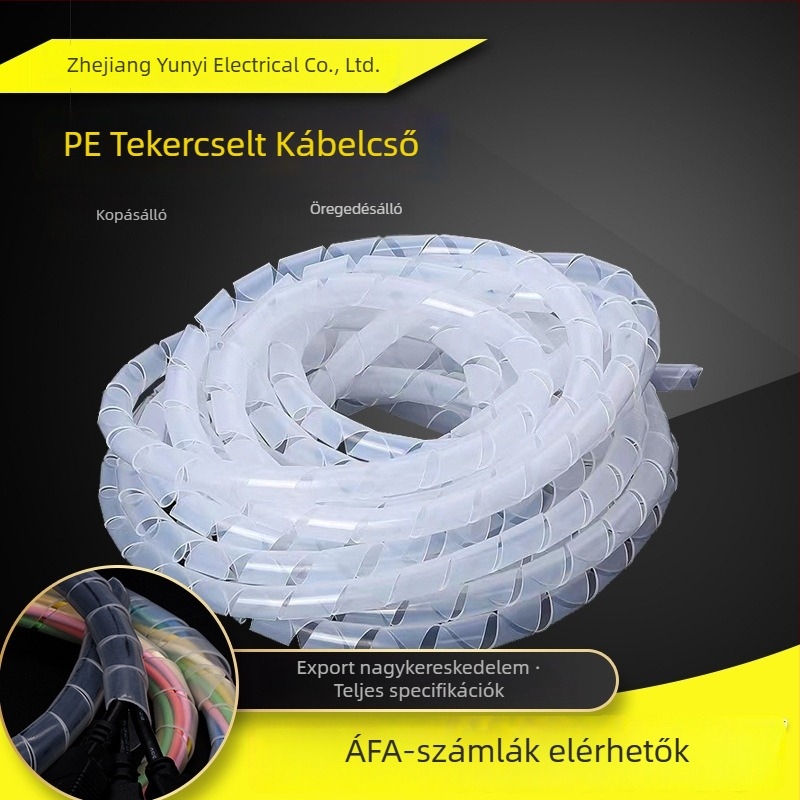 PE kábelszövőcső, műanyag spirálisan szigetelőcső, átlátszó fekete-fehér, 4-30 mm