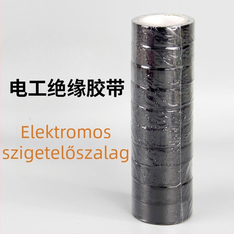 PVC elektromos szigetelő szalag, fekete, nagy tapadású, magas hőállóságú, vízálló, nagy tekercs, hossz 8/10/15 m