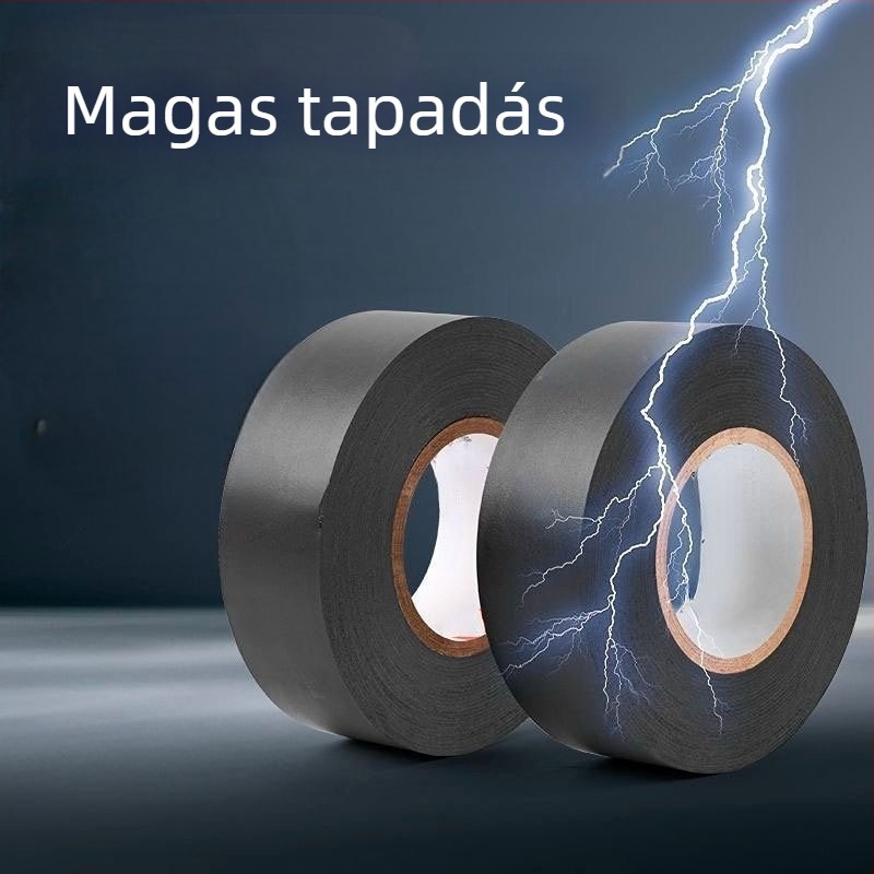 PVC elektromos szigetelő szalag, fekete, nagy tapadású, magas hőállóságú, vízálló, nagy tekercs, hossz 8/10/15 m