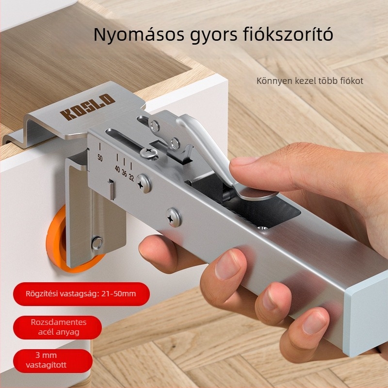 Rozsdamentes acél fiók- és panelrögzítő klipek – asztalossegéd
