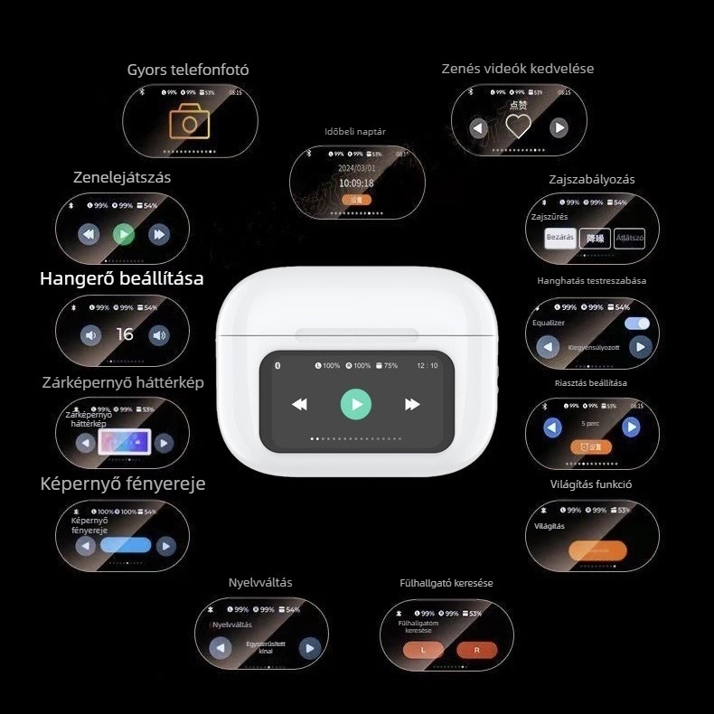 A9pro Bluetooth fejhallgató, ötödik generációs ANC, hosszú üzemidejű, többfunkciós, színes érintőképernyővel