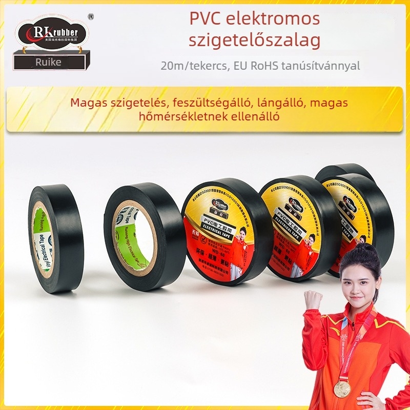 PVC szigetelő szalag elektromos felhasználásra, szélesség 17 mm, hossz 20 m, gumírozott ragasztóval, egyoldalas