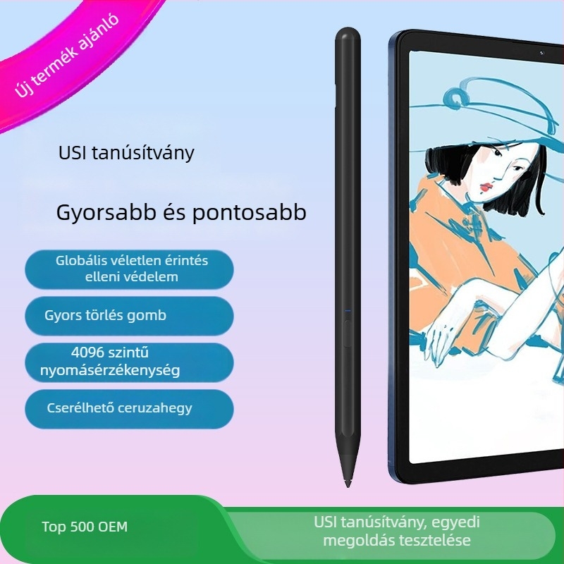4096 nyomásérzékeléssel kapacitív stylus, mágneses rögzítés, USI tanúsítvány, védelem a véletlen érintés ellen, Xiaodu Learning Machine és Google táblagépekhez