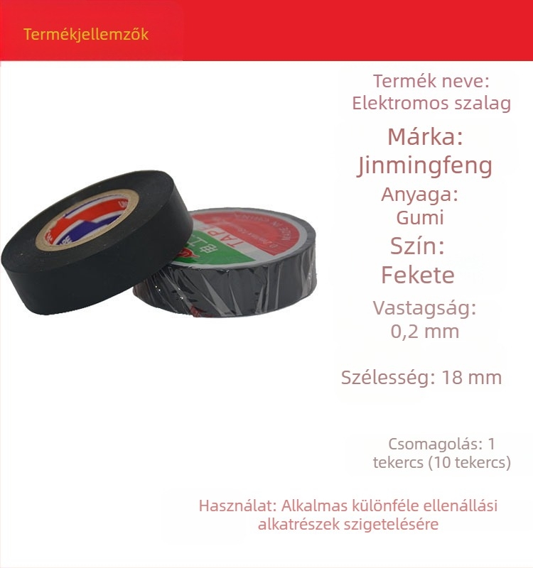 Fekete PVC elektromos szalag, önzáró szigetelő szalag, lángálló