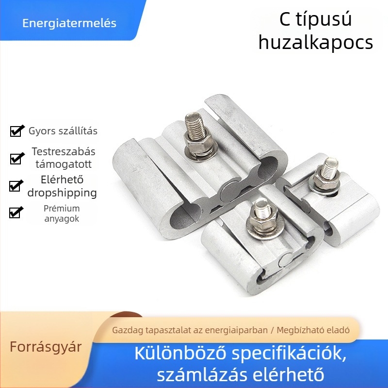 C-típusú alumínium ötvözetű vezetékcsipesz elektromos szerelvényekhez, kábelágazathoz gyors csatlakozó terminállal és vezetővel