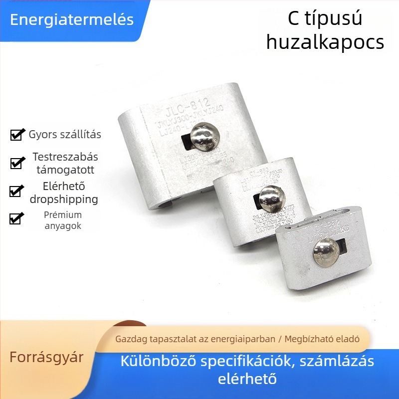 C-típusú alumínium ötvözetű vezetékcsipesz elektromos szerelvényekhez, kábelágazathoz gyors csatlakozó terminállal és vezetővel
