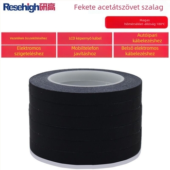 Fekete tűzálló elektroszalag vezetékek izolálására és kábelkötegek javítására, hőálló, 0,2 mm vastag, 5-8 mm széles