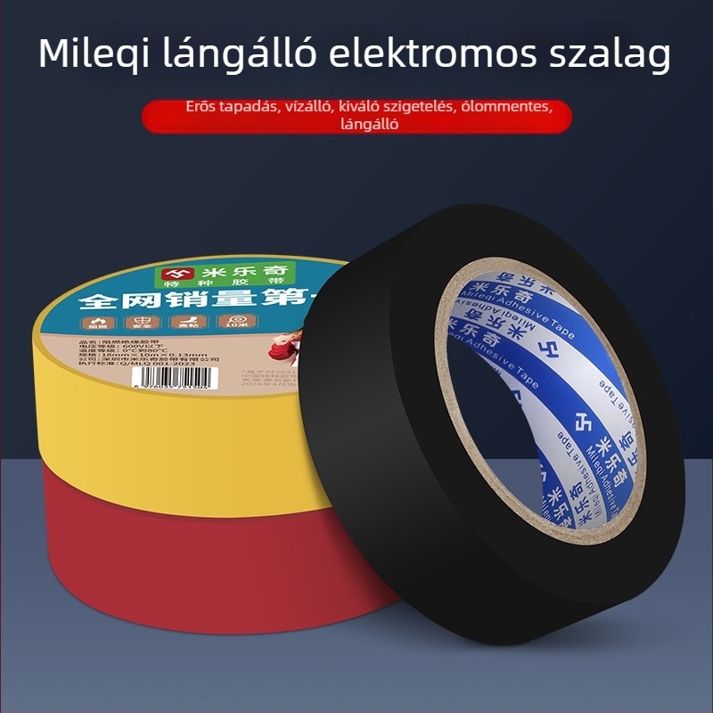 PVC elektromos szigetelő szalag, tűzálló, magas hőmérsékletig terjedő alkalmazáshoz, nedvességálló és kopásálló