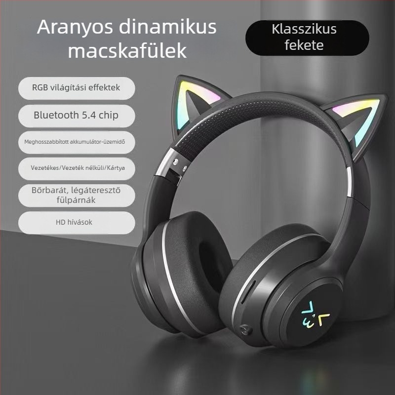 Xianxi Cartoon Bluetooth fejhallgató, vezeték nélküli, LED-es világítás, aktív zajcsökkentés, mikrofon, hosszú üzemidő, mobiltelefonra és számítógépre