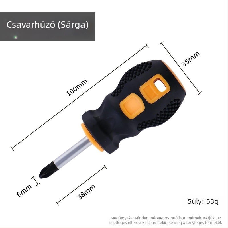 Mini csavarhúzó készlet rövid nyelű, PH2 kereszthornyú és lapos fejű, 6x38 mm