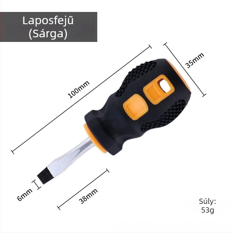 Mini csavarhúzó készlet rövid nyelű, PH2 kereszthornyú és lapos fejű, 6x38 mm
