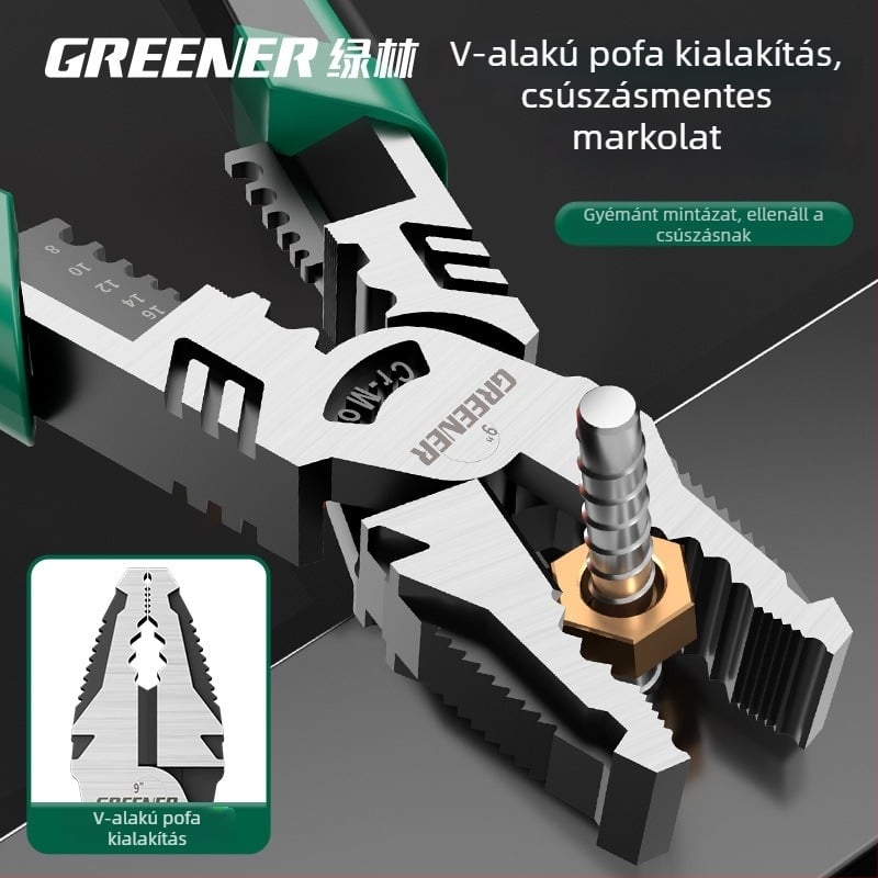 Greener/Green Forest ipari szintű zárható fogók kábelekhez, magas kopásállóságú villanyszerelő univerzális csípőfogó, multifunkciós készlet