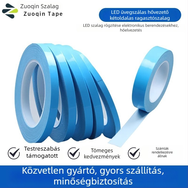 Üvegszálas hővezető kétoldalas ragasztószalag LED panelekhez – hőelvezetés, izoláció, die-cut és lyukasztott kivágás