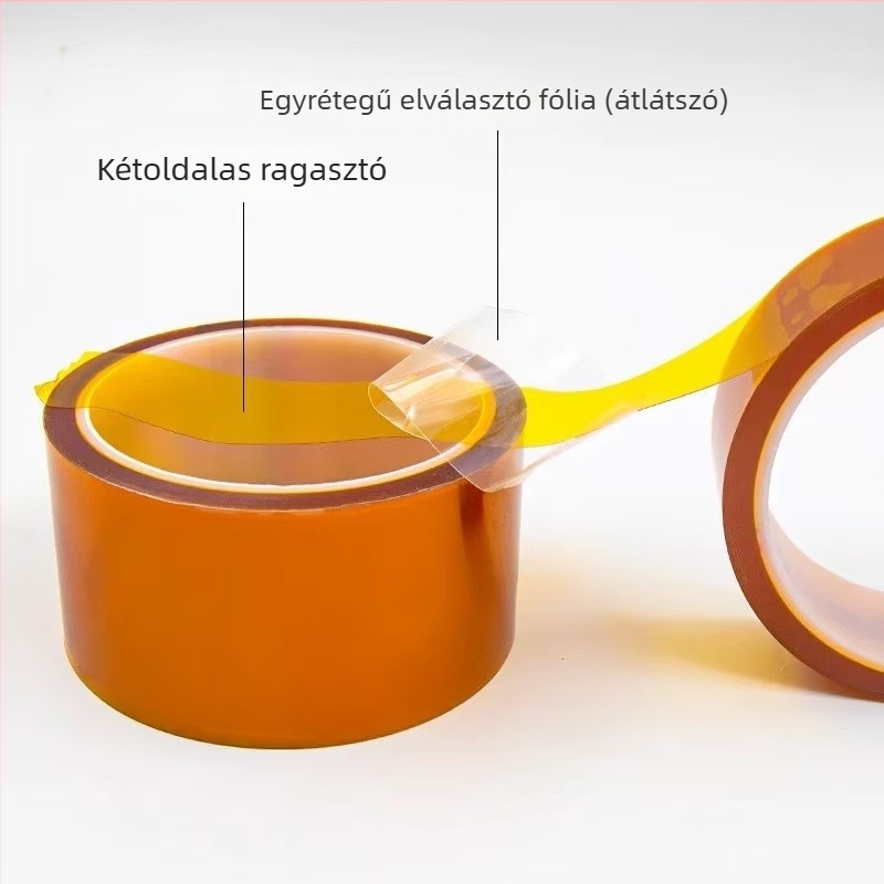 Kétoldalas poliimid szigetelő szalag szilikonos ragasztóval, magas hőmérsékleti ellenállás, hossz 33 m, vastagság 0,1 mm