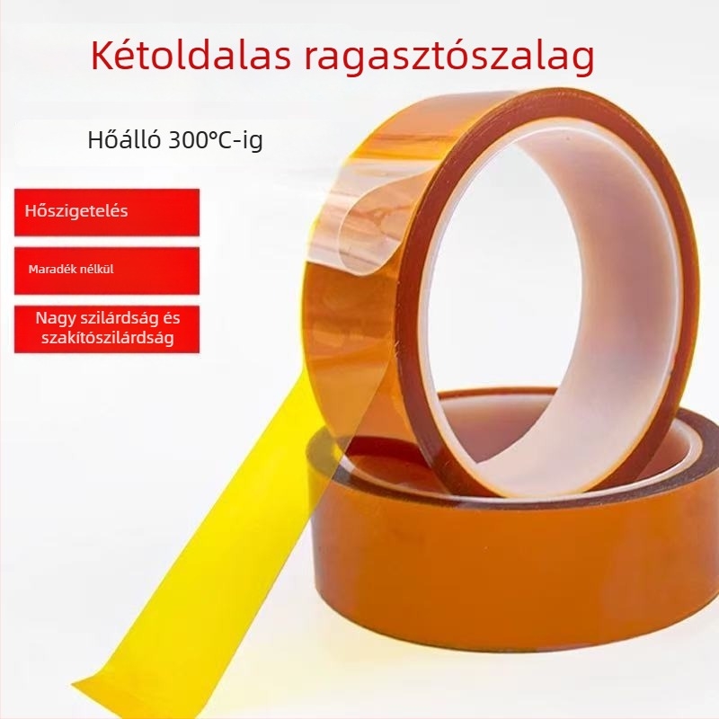 Kétoldalas poliimid szigetelő szalag szilikonos ragasztóval, magas hőmérsékleti ellenállás, hossz 33 m, vastagság 0,1 mm