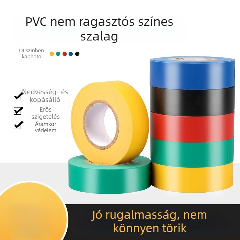 Ragasztómentes PVC színes szalag, 22 mm széles, kétoldalas szigetelő szalag kábelekhez, 16 m hosszú