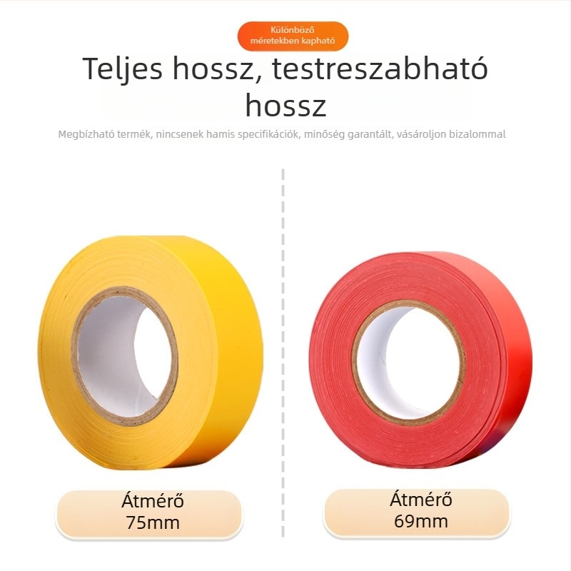 Ragasztómentes PVC színes szalag, 22 mm széles, kétoldalas szigetelő szalag kábelekhez, 16 m hosszú