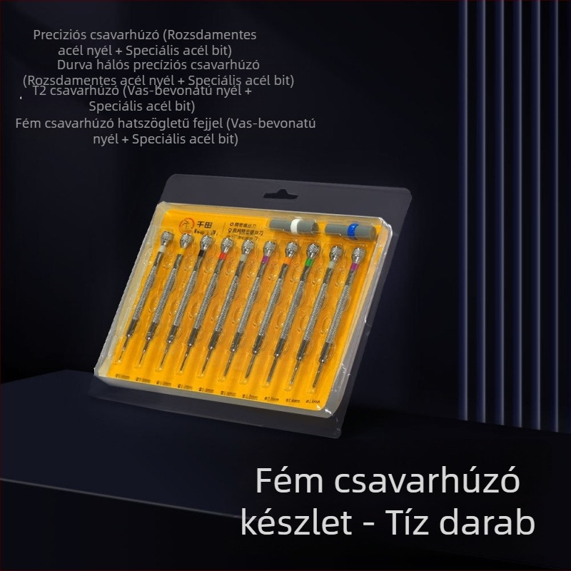 Tíz darabos órajavító csavarhúzó készlet, lapos és Philips fejjel, rozsdamentes acél nyéllel