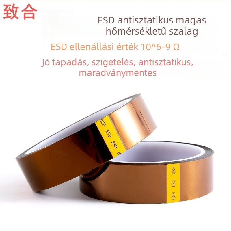 ESD-ellenálló, magas hőmérsékletű szalag, barna, arany érintkezőkkel, Li-ion akkumulátorokhoz и PCB-hez