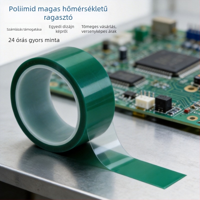Zöld PET magas hőmérsékletű szalag PCB- és fém/plasztikus alkatrészekhez – szigetelés és védőréteg festéshez