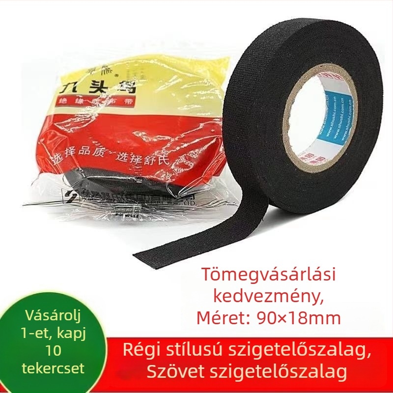 Nine-Headed Bird Vintage fekete vászon szalag elektromos vezetékekhez, 10 tekercs, kopásálló, hőálló és vízálló
