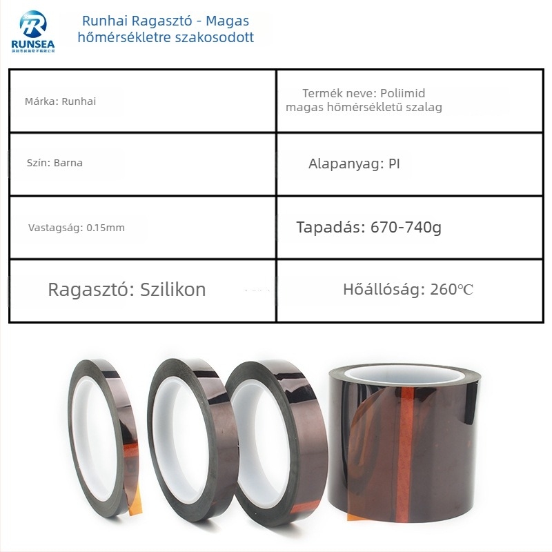 Runhai 0,15 mm vastagságú aranyujj maszkoló szalag, magas hőmérséklet-tűrés, barna PI poliimid izoláló szalag, testre szabható