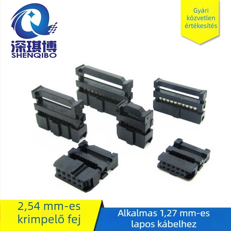 2,54 mm-es szürke szalagkábel IDC férfi fej, fekete csatlakozó, 10P/40P/16-pin