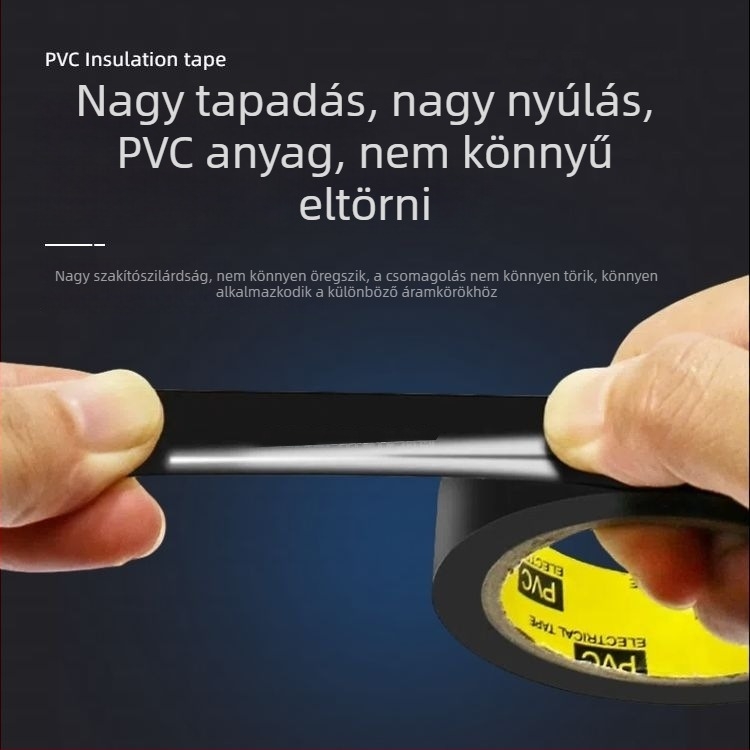 PVC elektromos szigetelő szalag, fekete, széles tekercs, erős tapadású, vízálló és korrózióálló, elektromos vezetékekhez és csövekhez