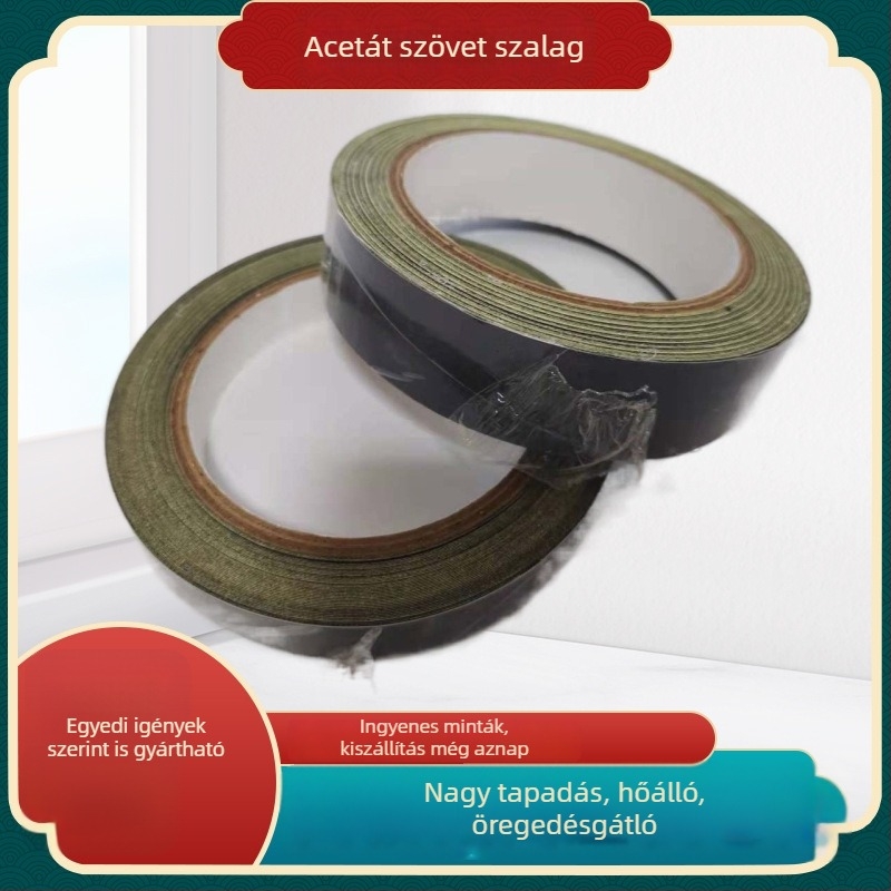 Fekete acetát szövött szalag LCD-kábel rögzítésére és izolálására, tűzálló, 0,12–0,20 mm vastagság, 30 m hosszú