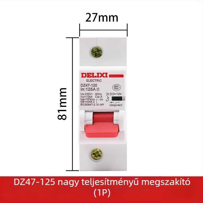 Delixi DZ47-125 sorozat lakossági kismegszakító, 1P 80A 125A, 220V